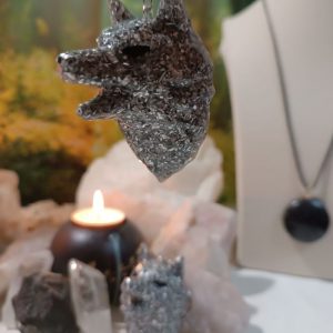 Orgonita / Electronite Llavero Cabeza Lobo